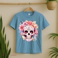 Watercolor Dia De Los Muertos Day Of The Dead Sugar Skull T-Shirt thumb 2
