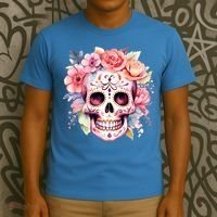Watercolor Dia De Los Muertos Day Of The Dead Sugar Skull T-Shirt thumb 3