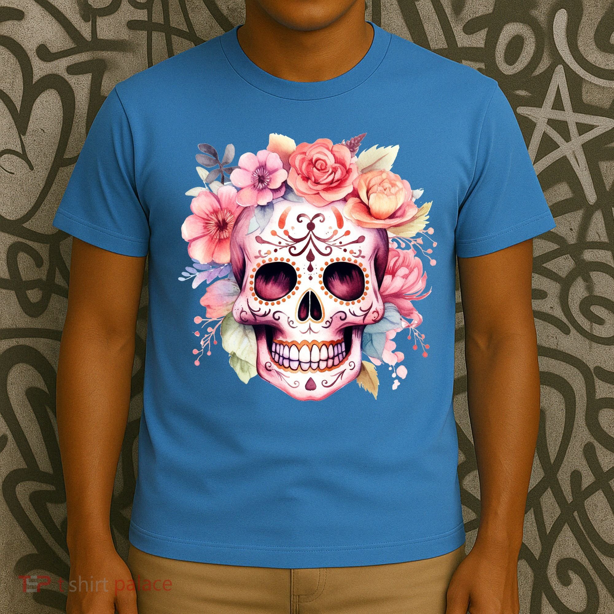 Watercolor Dia De Los Muertos Day Of The Dead Sugar Skull T-Shirt