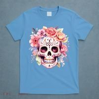 Watercolor Dia De Los Muertos Day Of The Dead Sugar Skull T-Shirt thumb 4