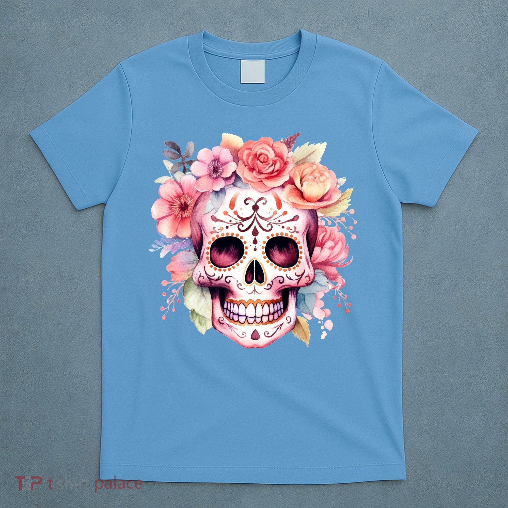 Watercolor Dia De Los Muertos Day Of The Dead Sugar Skull T-Shirt