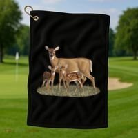 Whitetail Deer Doe And Cute Twin Fawns Wildlife Art Meaningful Gift Golf Towel thumb 1