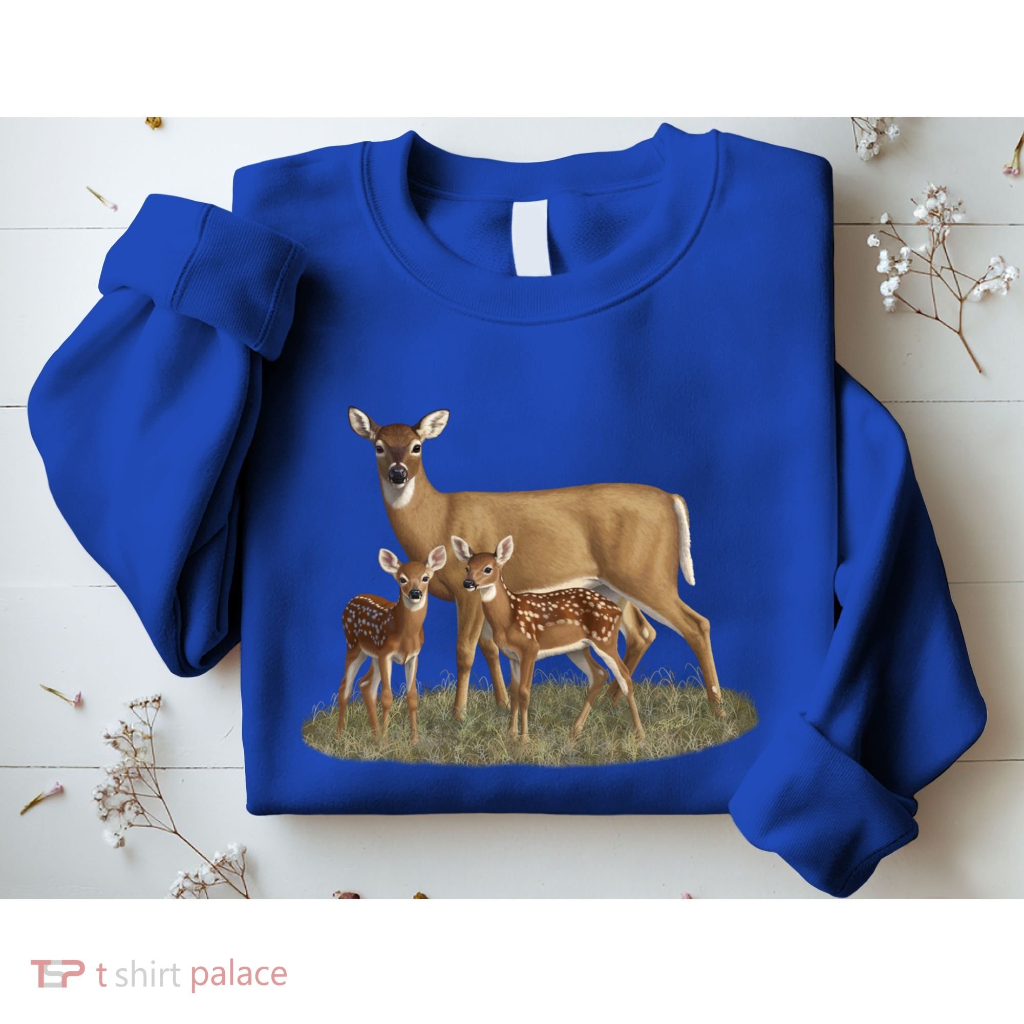 Whitetail Deer Doe And Cute Twin Fawns Wildlife Art Meaningful Gift Sweatshirt