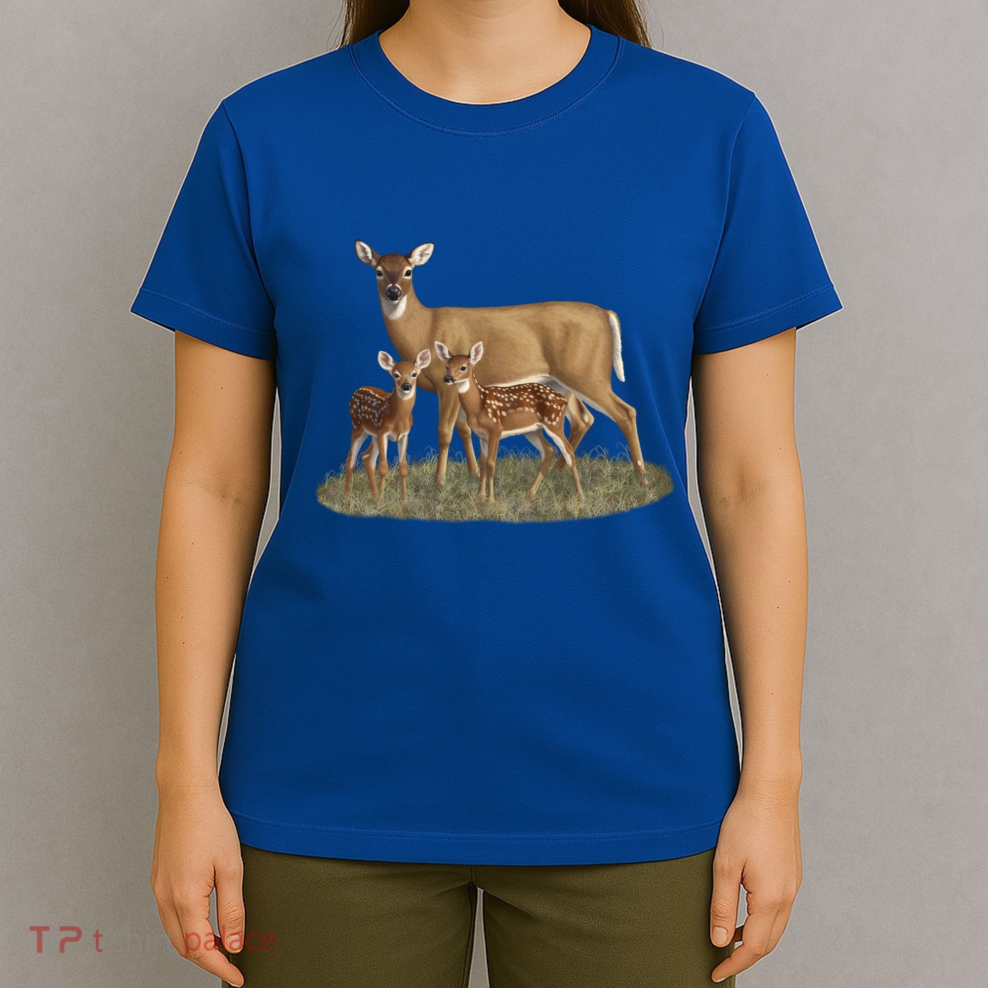 Whitetail Deer Doe And Cute Twin Fawns Wildlife Art Meaningful Gift T-Shirt