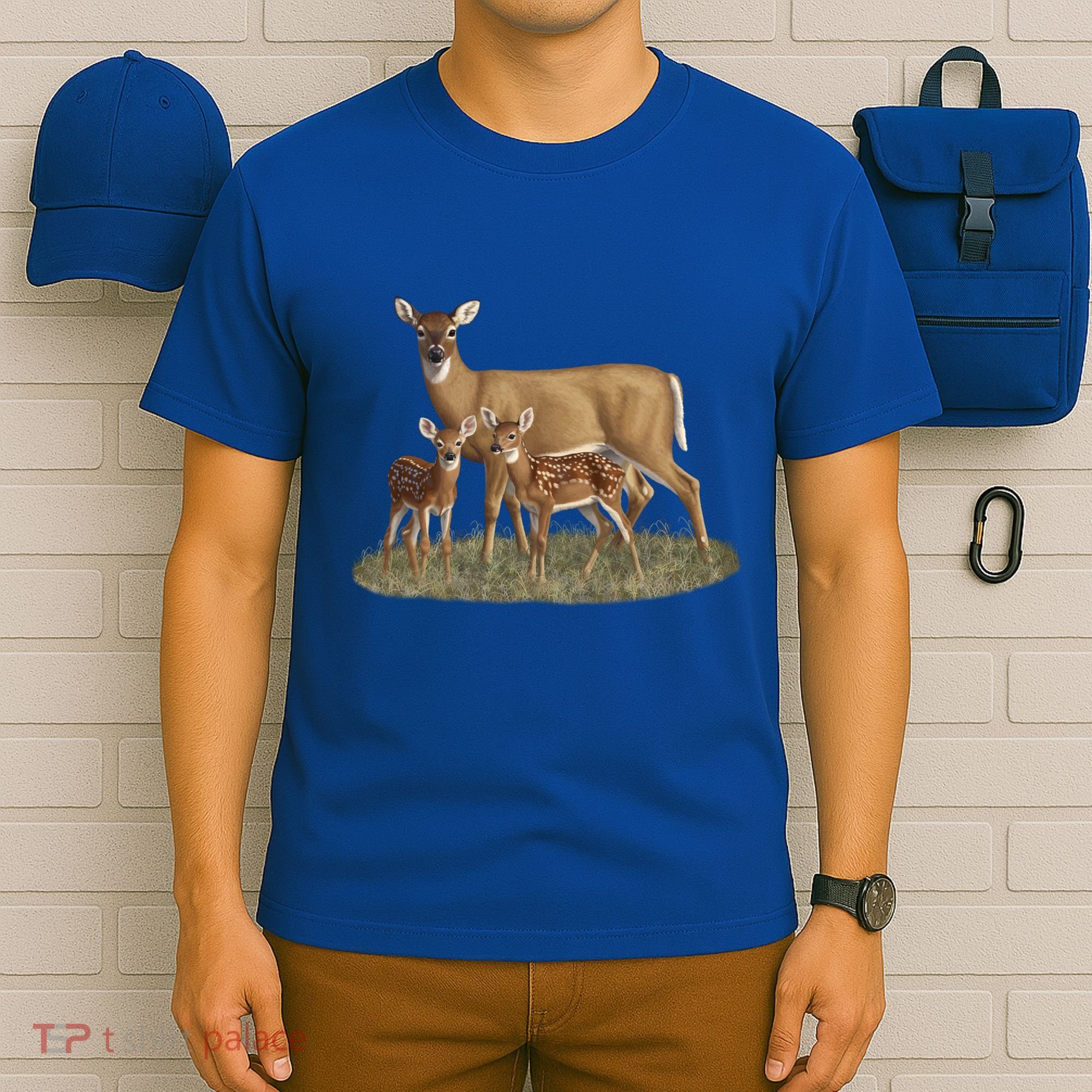 Whitetail Deer Doe And Cute Twin Fawns Wildlife Art Meaningful Gift T-Shirt