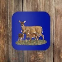 Whitetail Deer Doe And Cute Twin Fawns Wildlife Art Meaningful Gift Coaster thumb 0