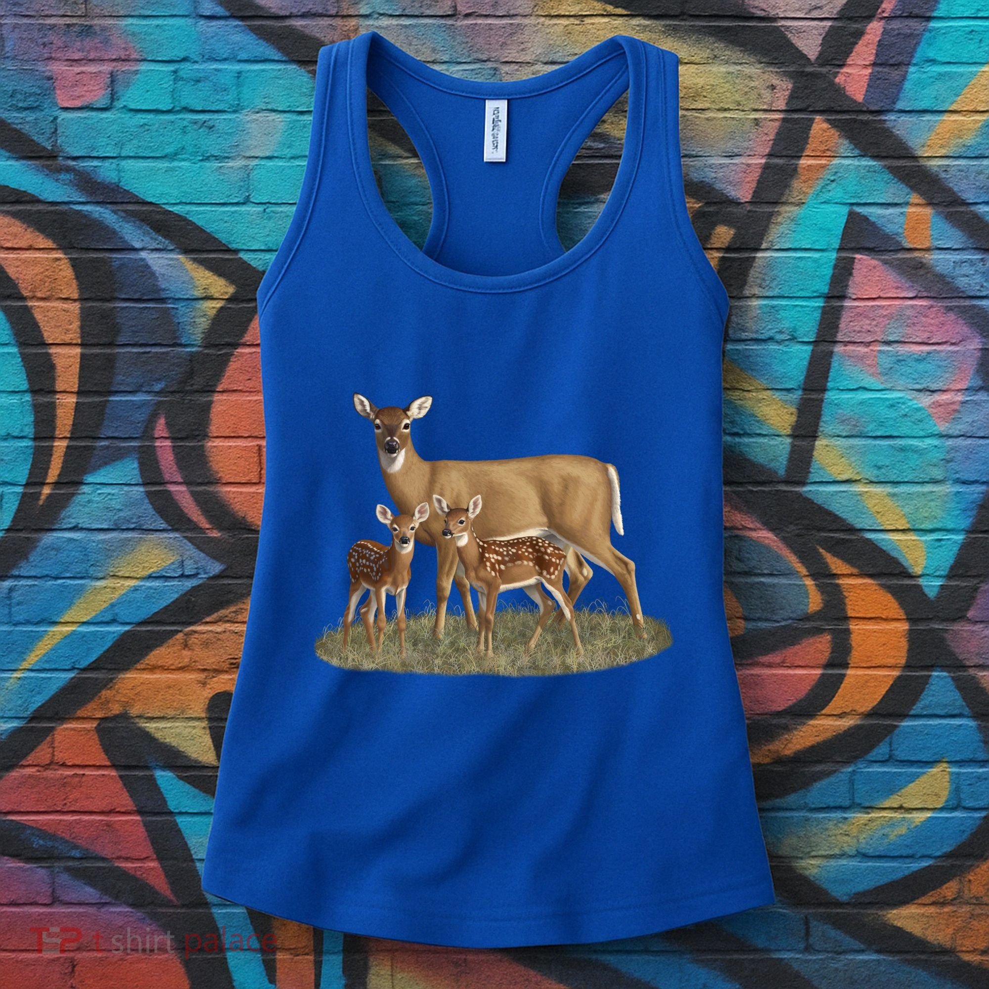 Whitetail Deer Doe And Cute Twin Fawns Wildlife Art Meaningful Gift Women's Tank Top