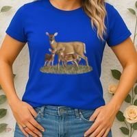 Whitetail Deer Doe And Cute Twin Fawns Wildlife Art Meaningful Gift Women's T-Shirt thumb 2