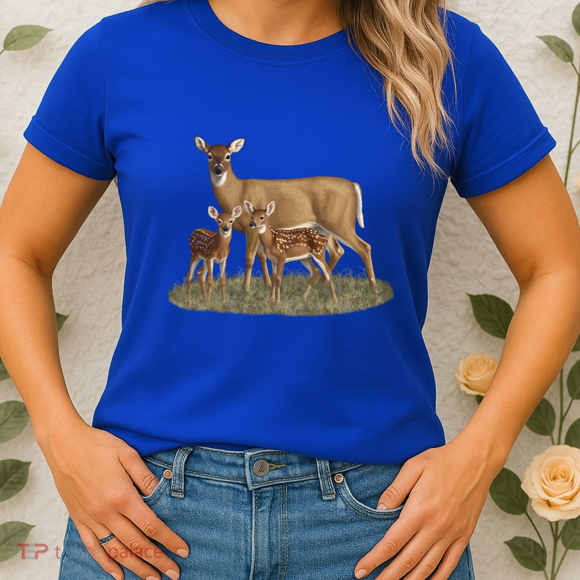 Whitetail Deer Doe And Cute Twin Fawns Wildlife Art Meaningful Gift Women's T-Shirt