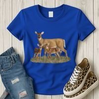 Whitetail Deer Doe And Cute Twin Fawns Wildlife Art Meaningful Gift Women's T-Shirt thumb 3
