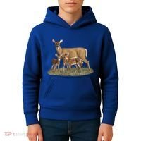 Whitetail Deer Doe And Cute Twin Fawns Wildlife Art Meaningful Gift Kids Hoodie thumb 4