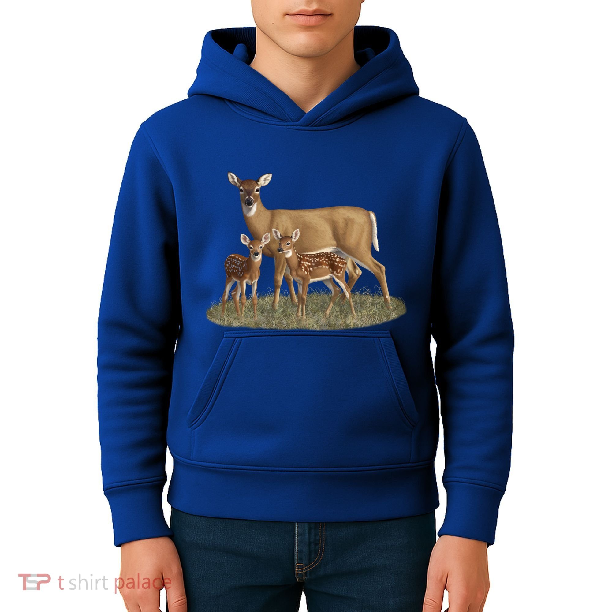 Whitetail Deer Doe And Cute Twin Fawns Wildlife Art Meaningful Gift Kids Hoodie