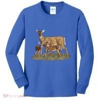 Whitetail Deer Doe And Cute Twin Fawns Wildlife Art Meaningful Gift Kids Long Sleeve Shirt thumb 0
