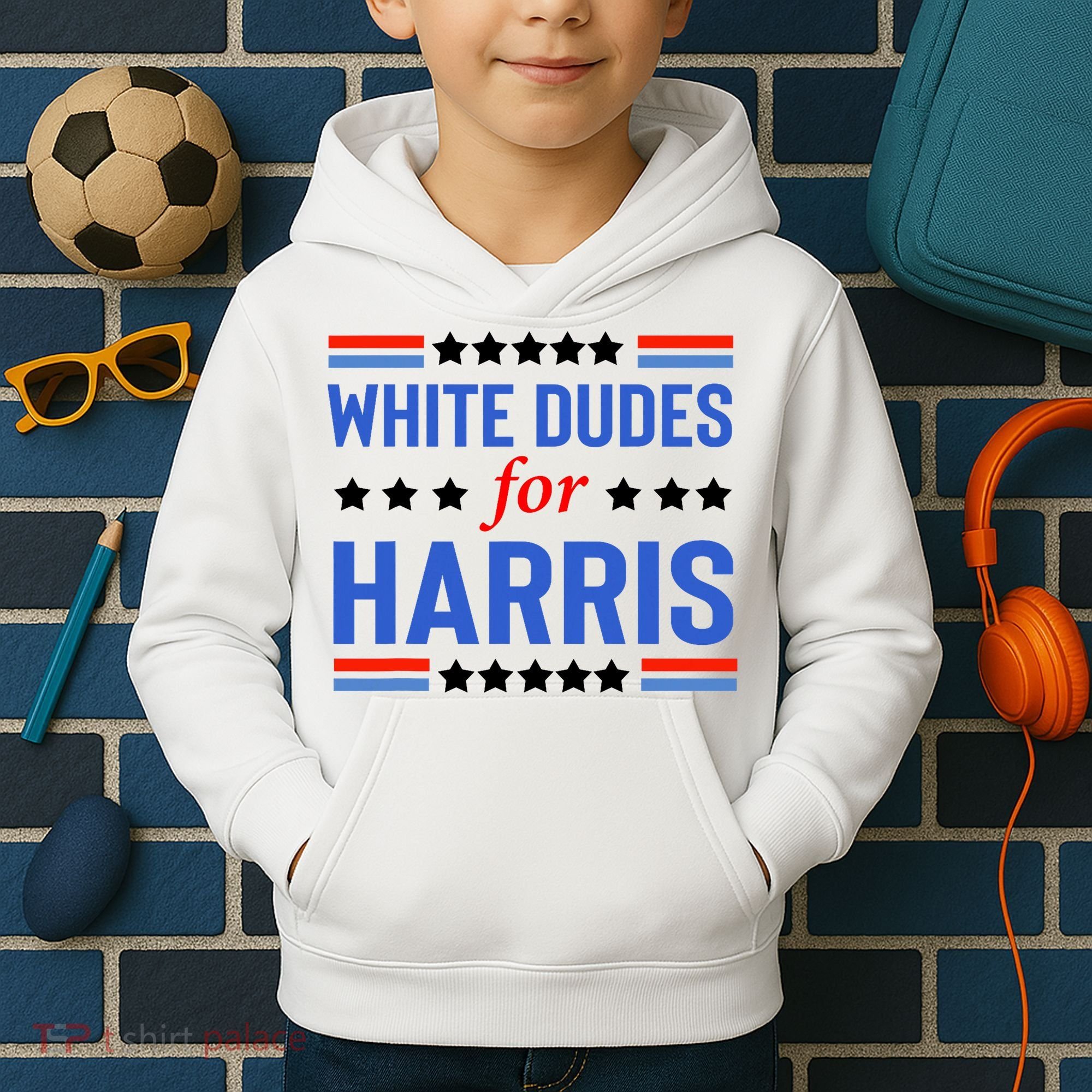 White Dudes For Kamala Harris Kids Hoodie