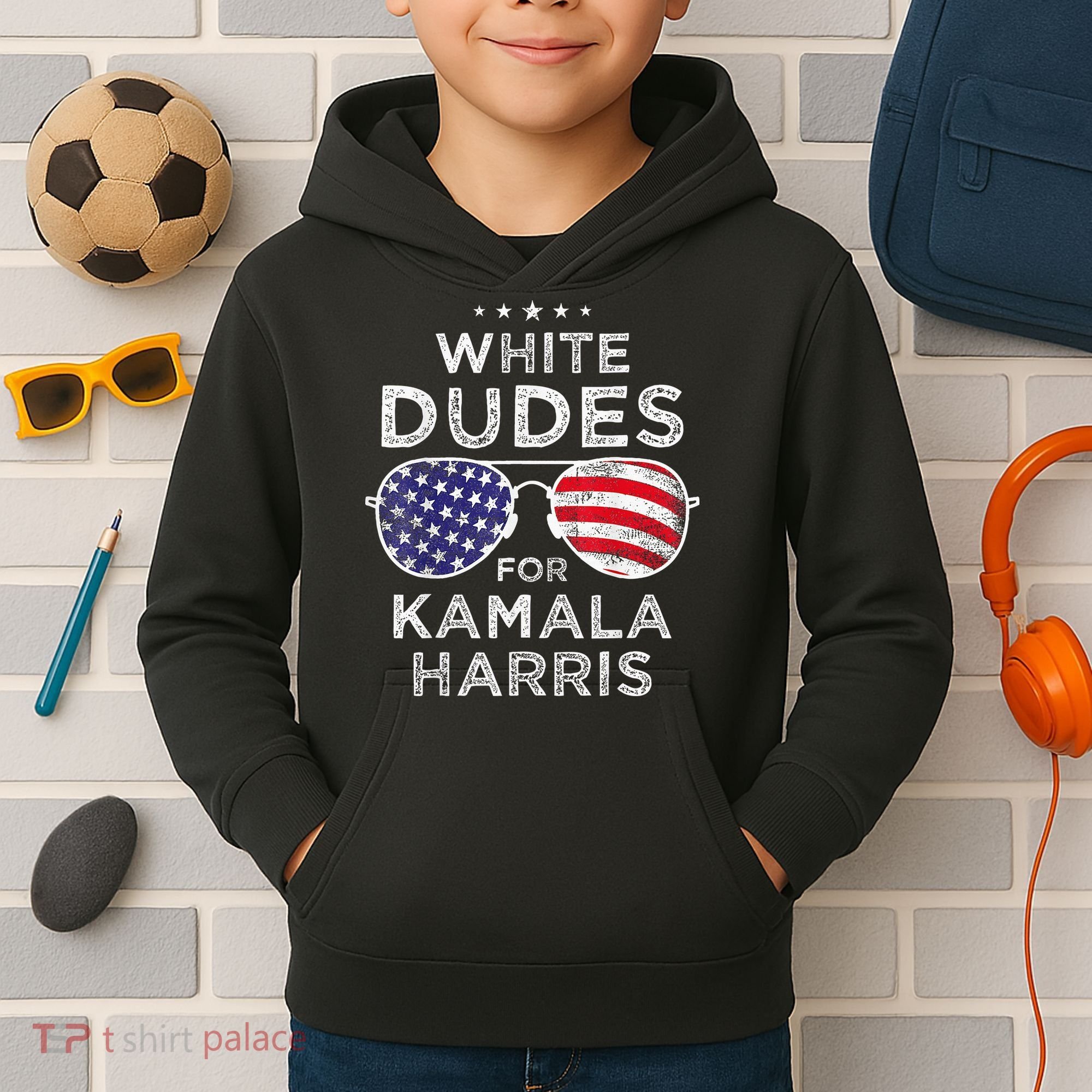 White Dudes For Kamala Harris Sunglasses Kids Hoodie