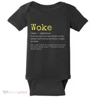 Woke Definition Funny New Thinking Politically Informed Baby Bodysuit thumb 0