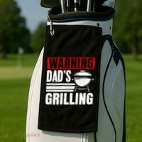 Warning DadS Grilling FatherS Day Graphic Golf Towel thumb 2