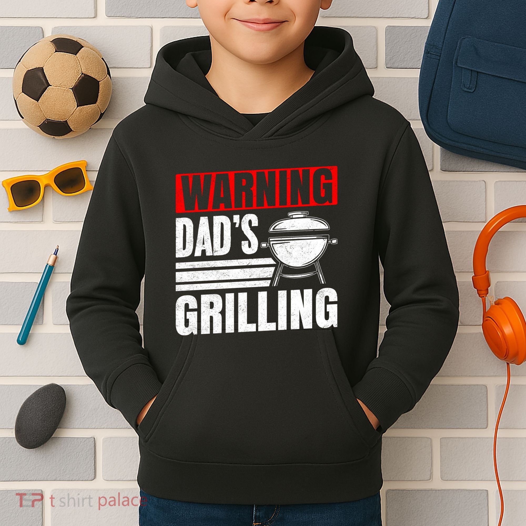 Warning DadS Grilling FatherS Day Graphic Kids Hoodie