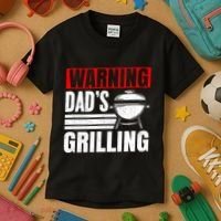 Warning DadS Grilling FatherS Day Graphic Kids T-Shirt thumb 3