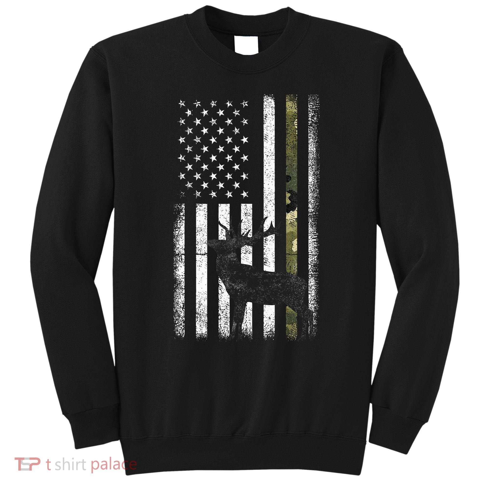 Whitetail Deer Hunting Hunter Elk Buck Camo American Flag  Sweatshirt