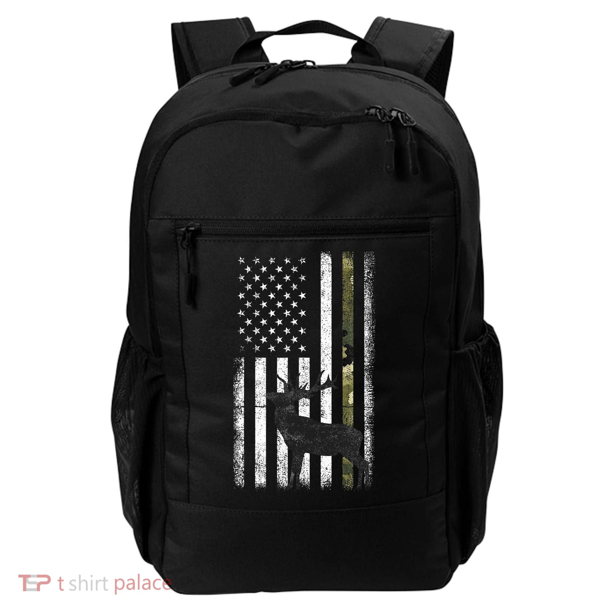 Whitetail Deer Hunting Hunter Elk Buck Camo American Flag  Backpack