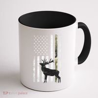 Whitetail Deer Hunting Hunter Elk Buck Camo American Flag  Coffee Mug thumb 1
