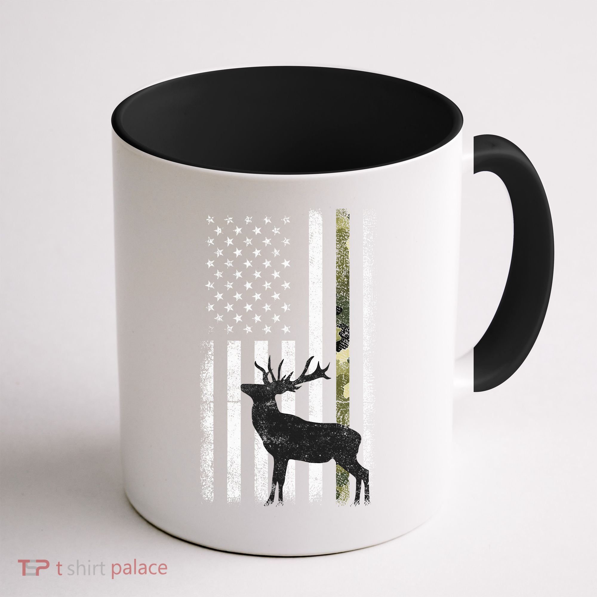 Whitetail Deer Hunting Hunter Elk Buck Camo American Flag  Coffee Mug