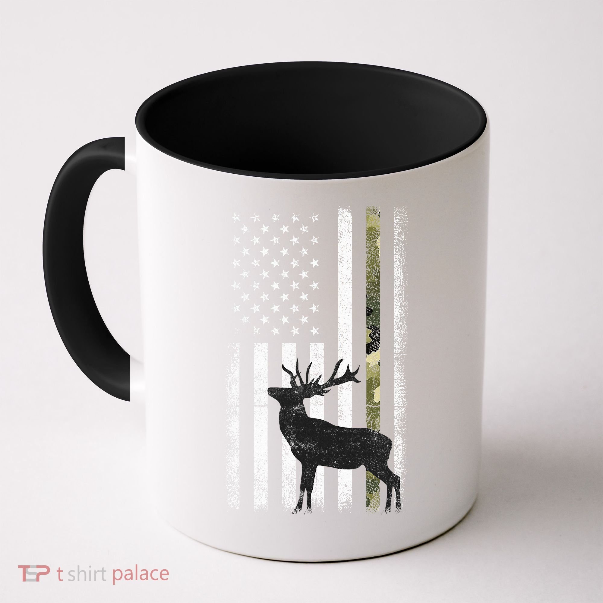Whitetail Deer Hunting Hunter Elk Buck Camo American Flag  Coffee Mug