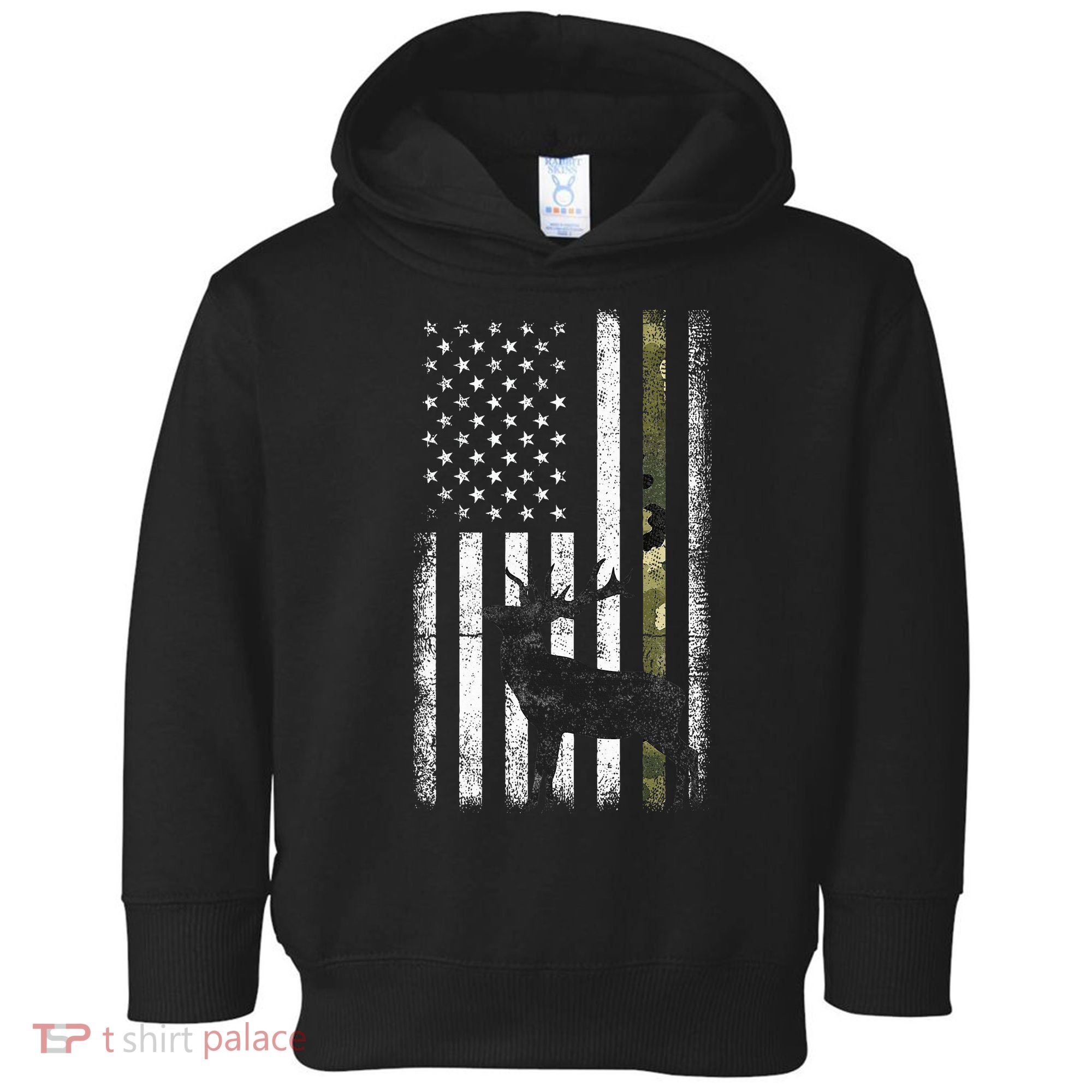 Whitetail Deer Hunting Hunter Elk Buck Camo American Flag  Toddler Hoodie