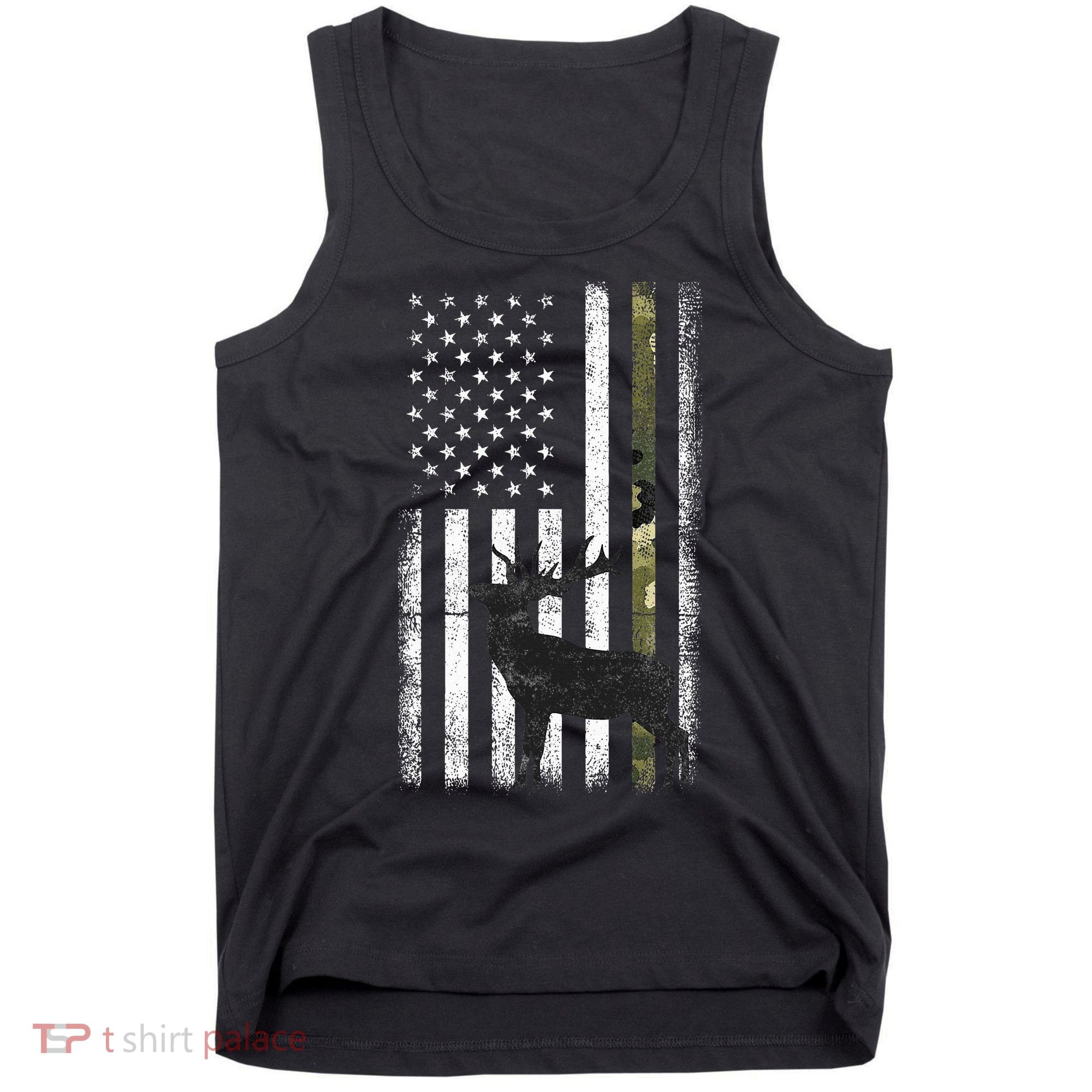 Whitetail Deer Hunting Hunter Elk Buck Camo American Flag  Tank Top