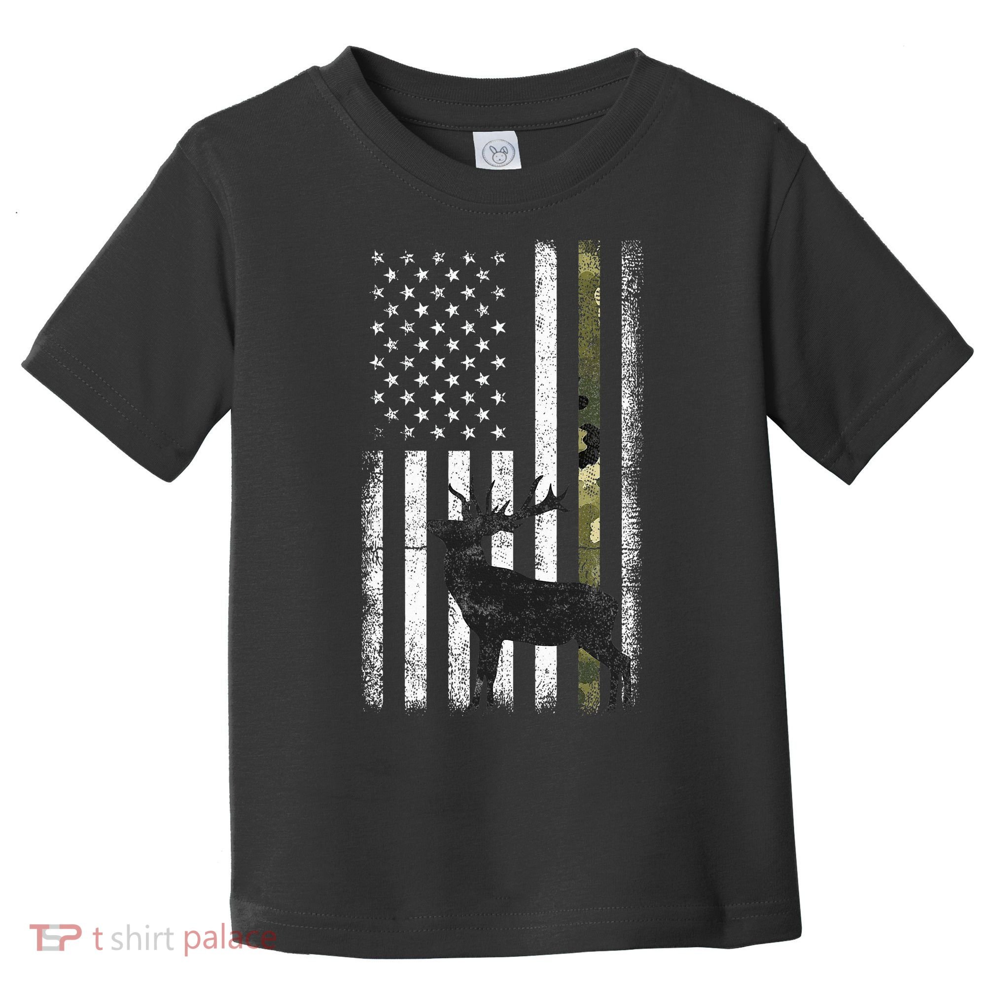 Whitetail Deer Hunting Hunter Elk Buck Camo American Flag  Toddler T-Shirt