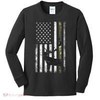 Whitetail Deer Hunting Hunter Elk Buck Camo American Flag  Kids Long Sleeve Shirt thumb 0