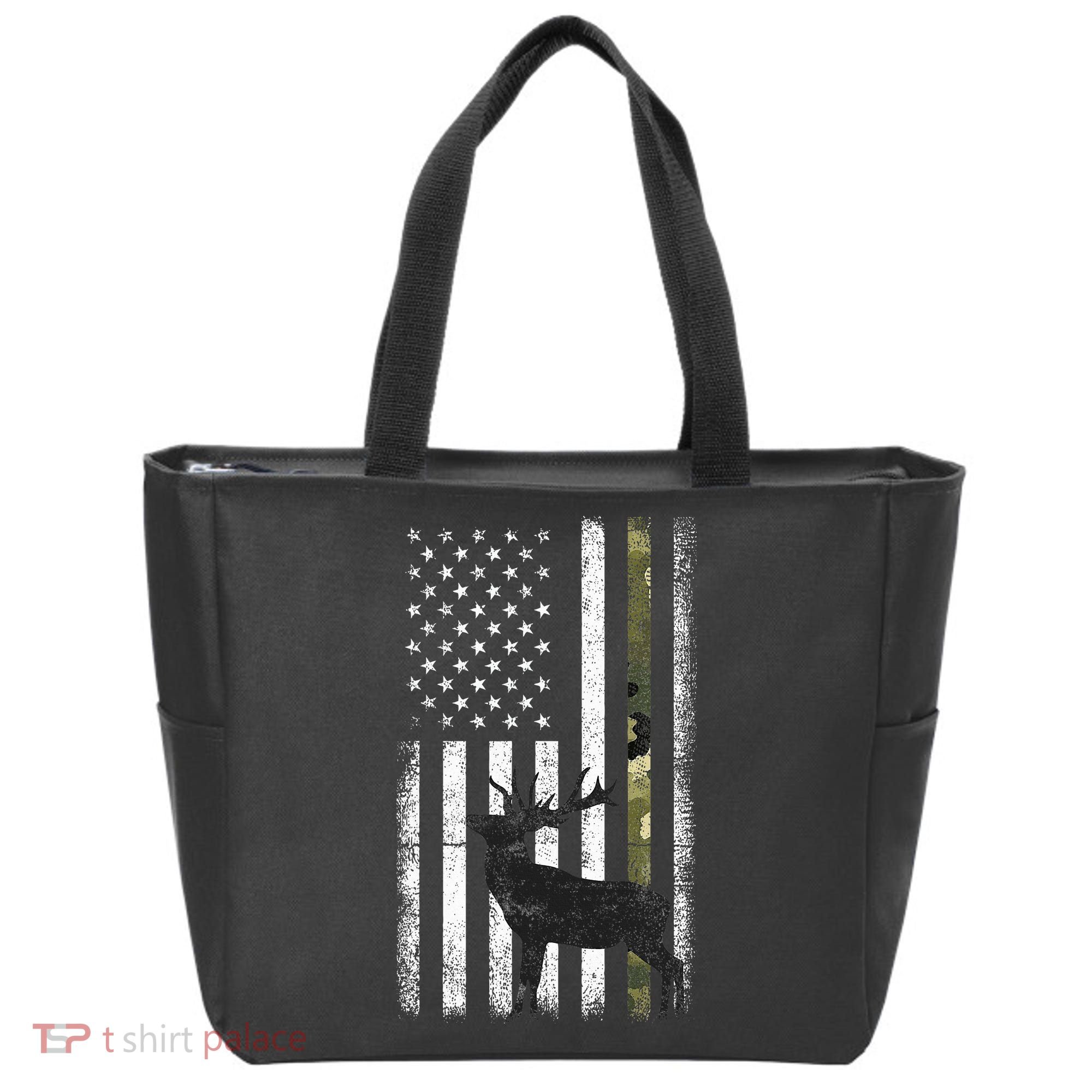 Whitetail Deer Hunting Hunter Elk Buck Camo American Flag  Tote Bag