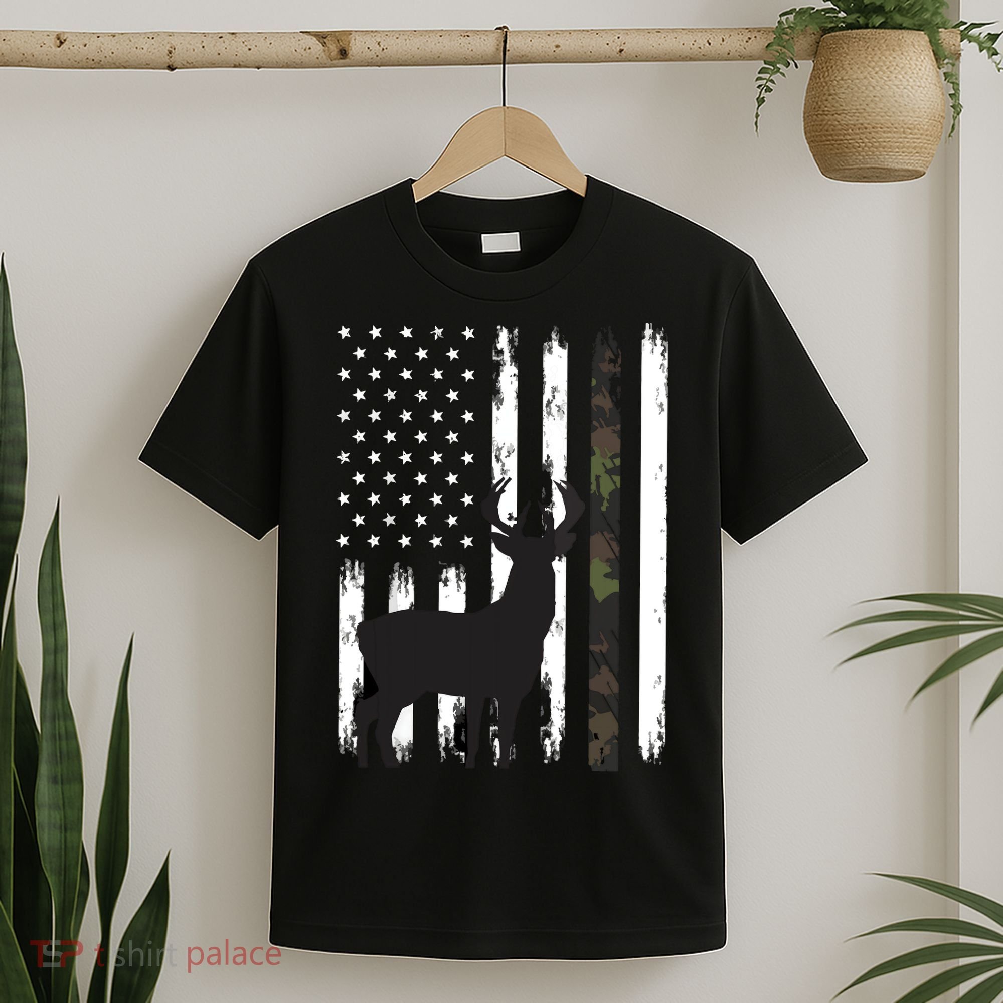 Whitetail Deer Hunting Hunter Gifts Buck Camo American T-Shirt