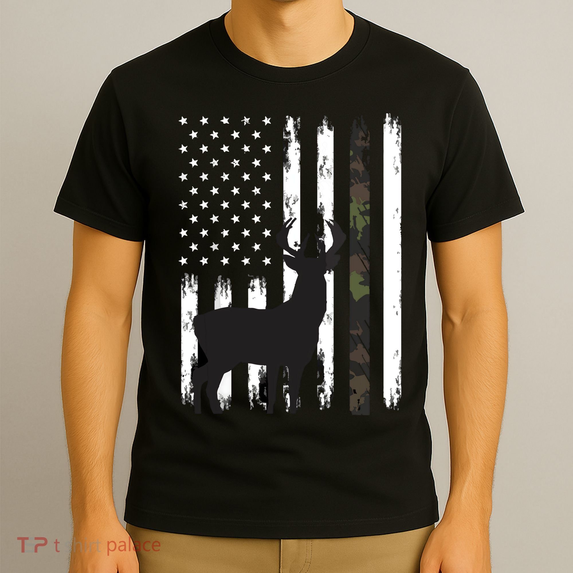 Whitetail Deer Hunting Hunter Gifts Buck Camo American T-Shirt