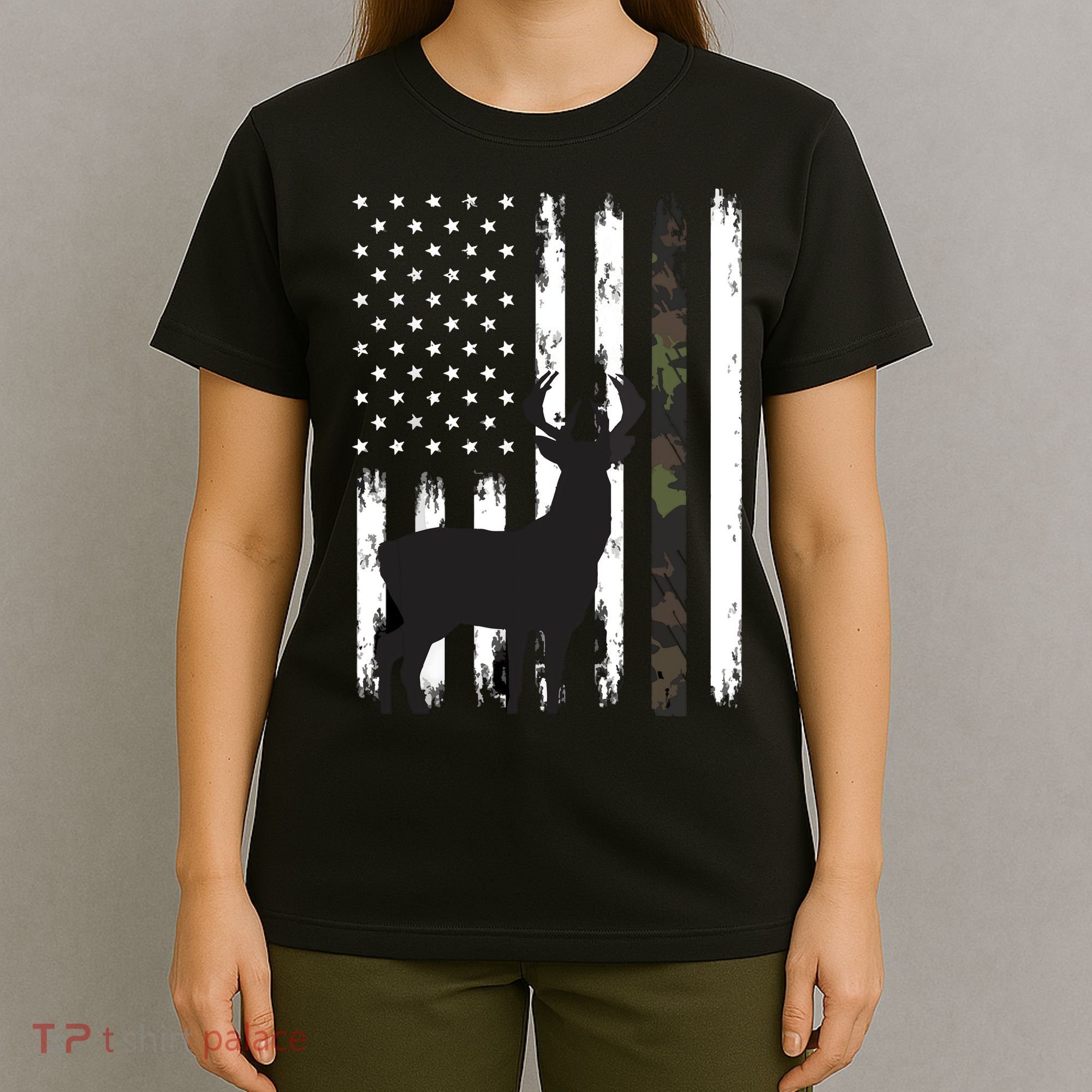 Whitetail Deer Hunting Hunter Gifts Buck Camo American T-Shirt