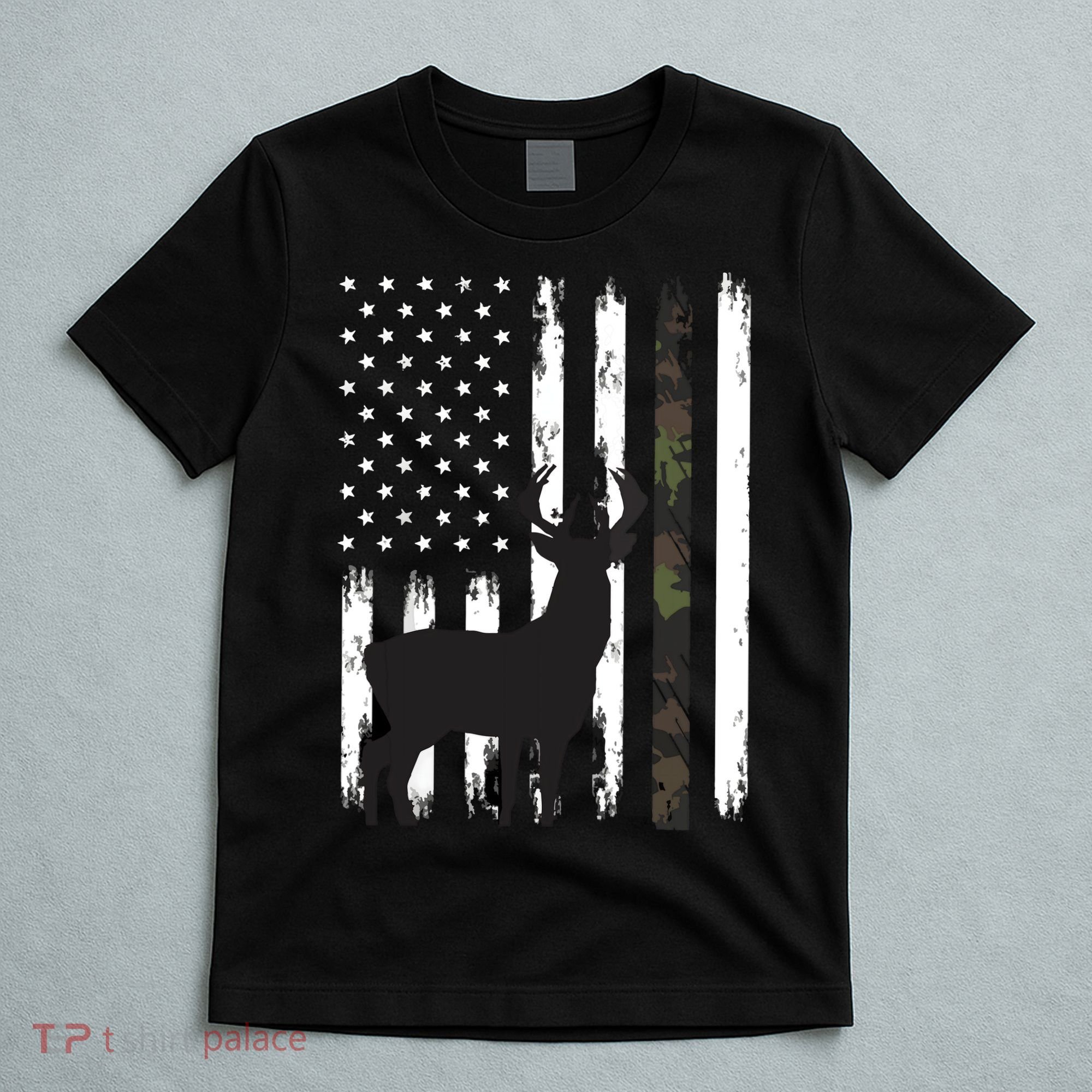 Whitetail Deer Hunting Hunter Gifts Buck Camo American T-Shirt