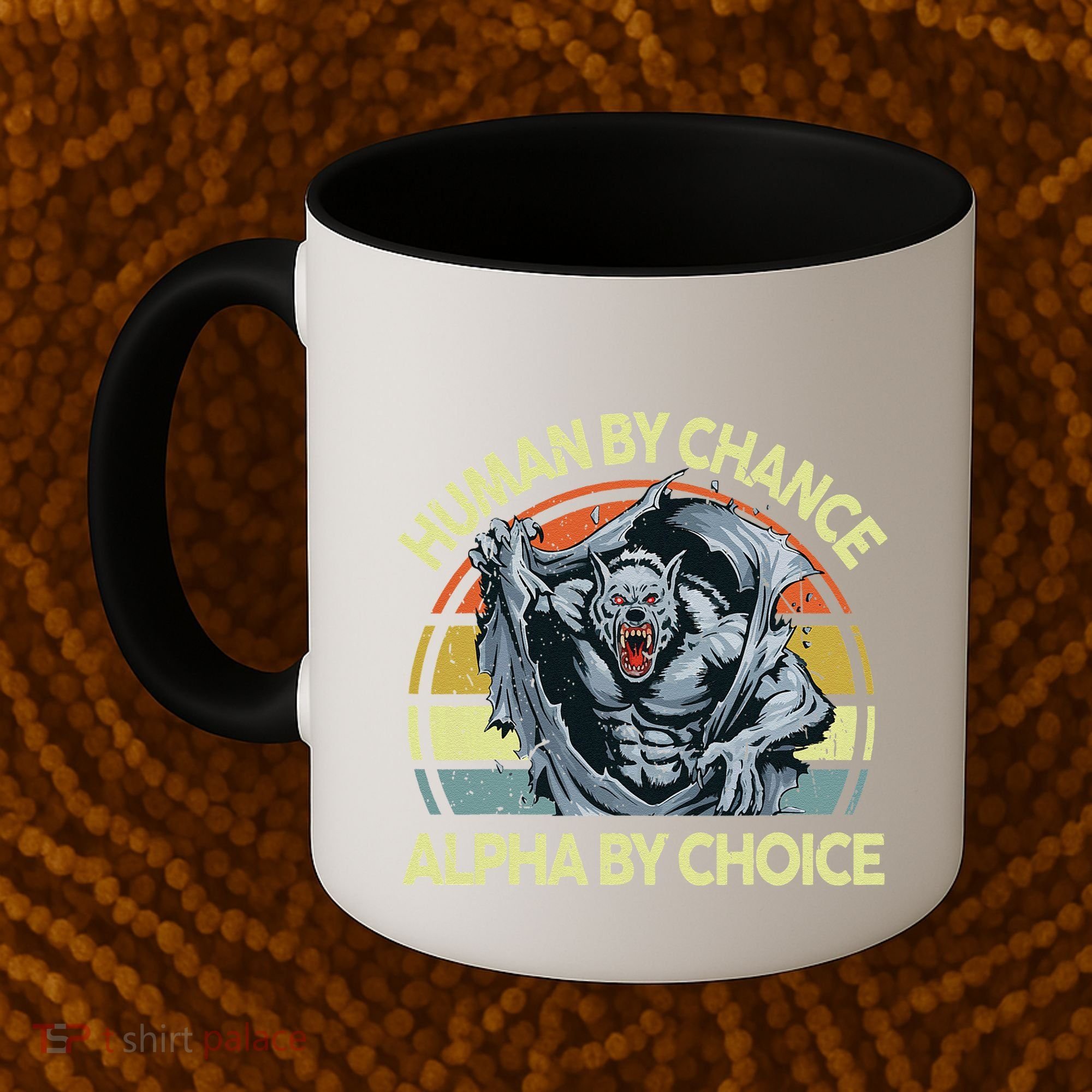Wolf Dad Human By Chance Alpha By Choice Funny Daddy Papa Coffee Mug