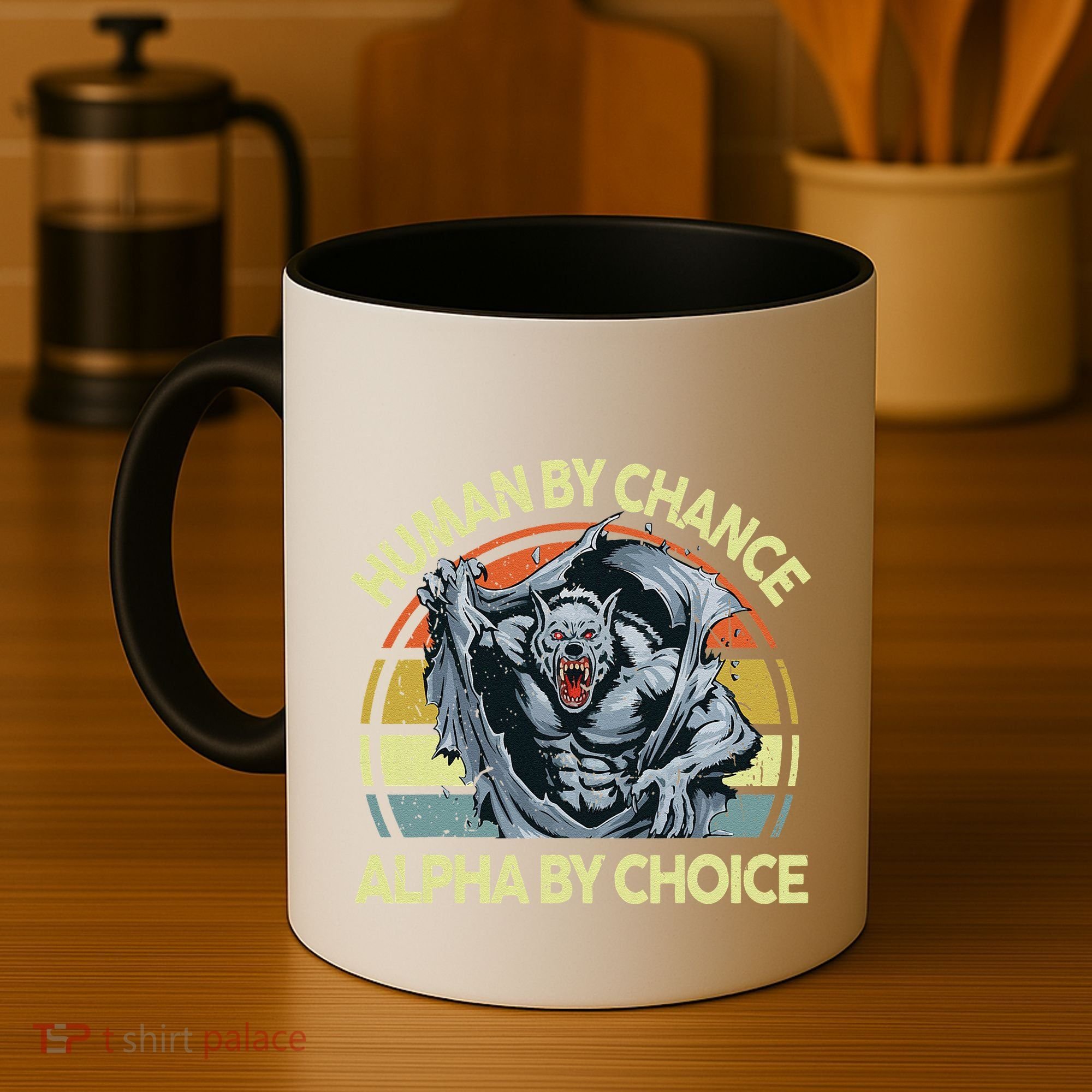 Wolf Dad Human By Chance Alpha By Choice Funny Daddy Papa Coffee Mug