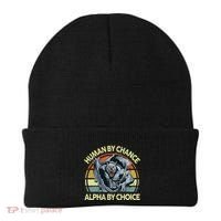Wolf Dad Human By Chance Alpha By Choice Funny Daddy Papa Beanie thumb 0