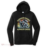 Wolf Dad Human By Chance Alpha By Choice Funny Daddy Papa Women's Hoodie thumb 0
