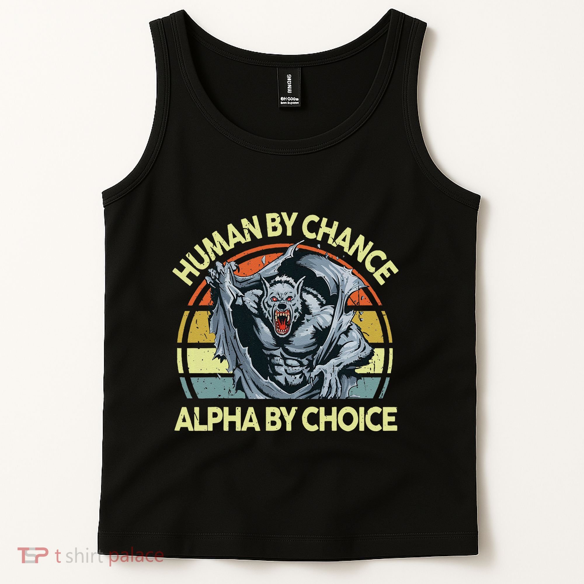 Wolf Dad Human By Chance Alpha By Choice Funny Daddy Papa Tank Top