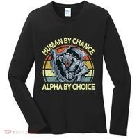 Wolf Dad Human By Chance Alpha By Choice Funny Daddy Papa Women's Long Sleeve Shirt thumb 0