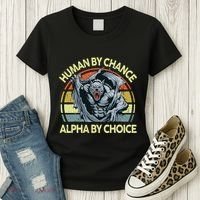 Wolf Dad Human By Chance Alpha By Choice Funny Daddy Papa Women's T-Shirt thumb 3