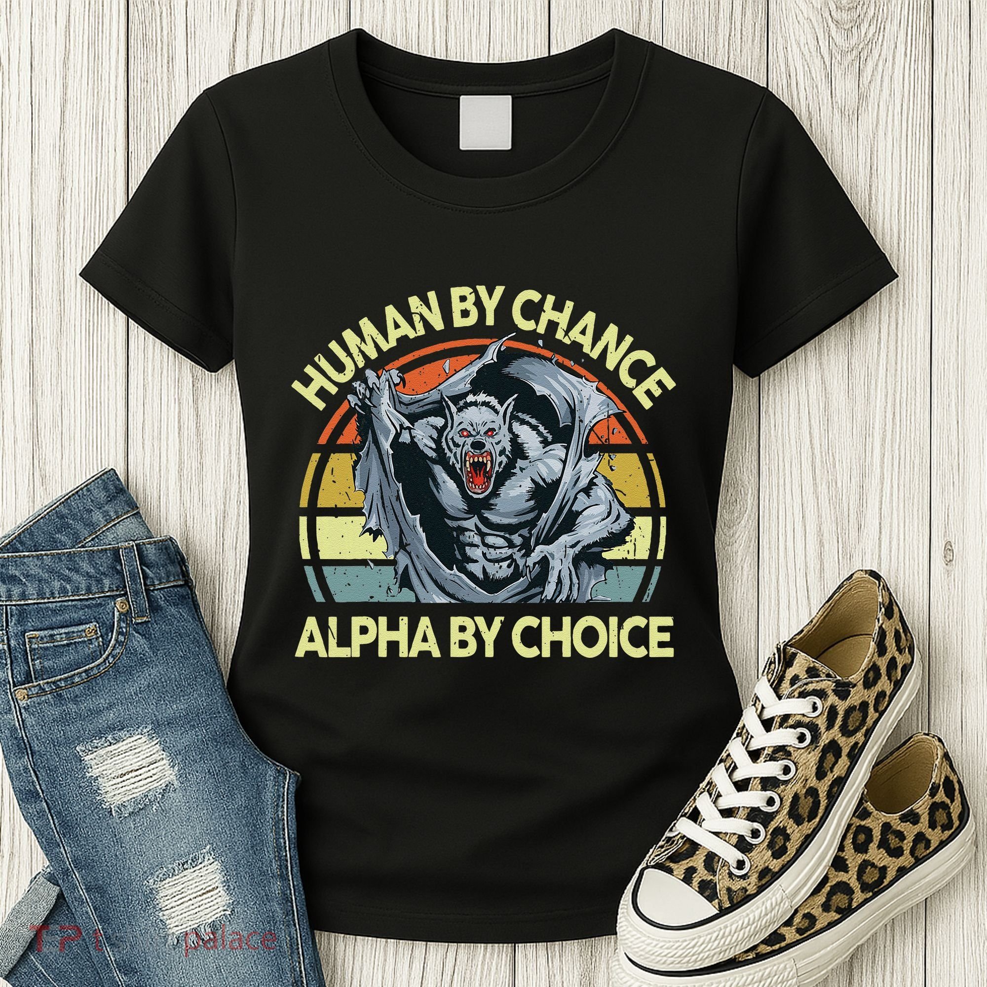 Wolf Dad Human By Chance Alpha By Choice Funny Daddy Papa Women's T-Shirt