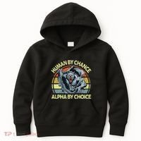 Wolf Dad Human By Chance Alpha By Choice Funny Daddy Papa Kids Hoodie thumb 0