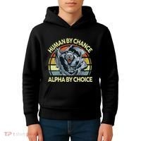 Wolf Dad Human By Chance Alpha By Choice Funny Daddy Papa Kids Hoodie thumb 4