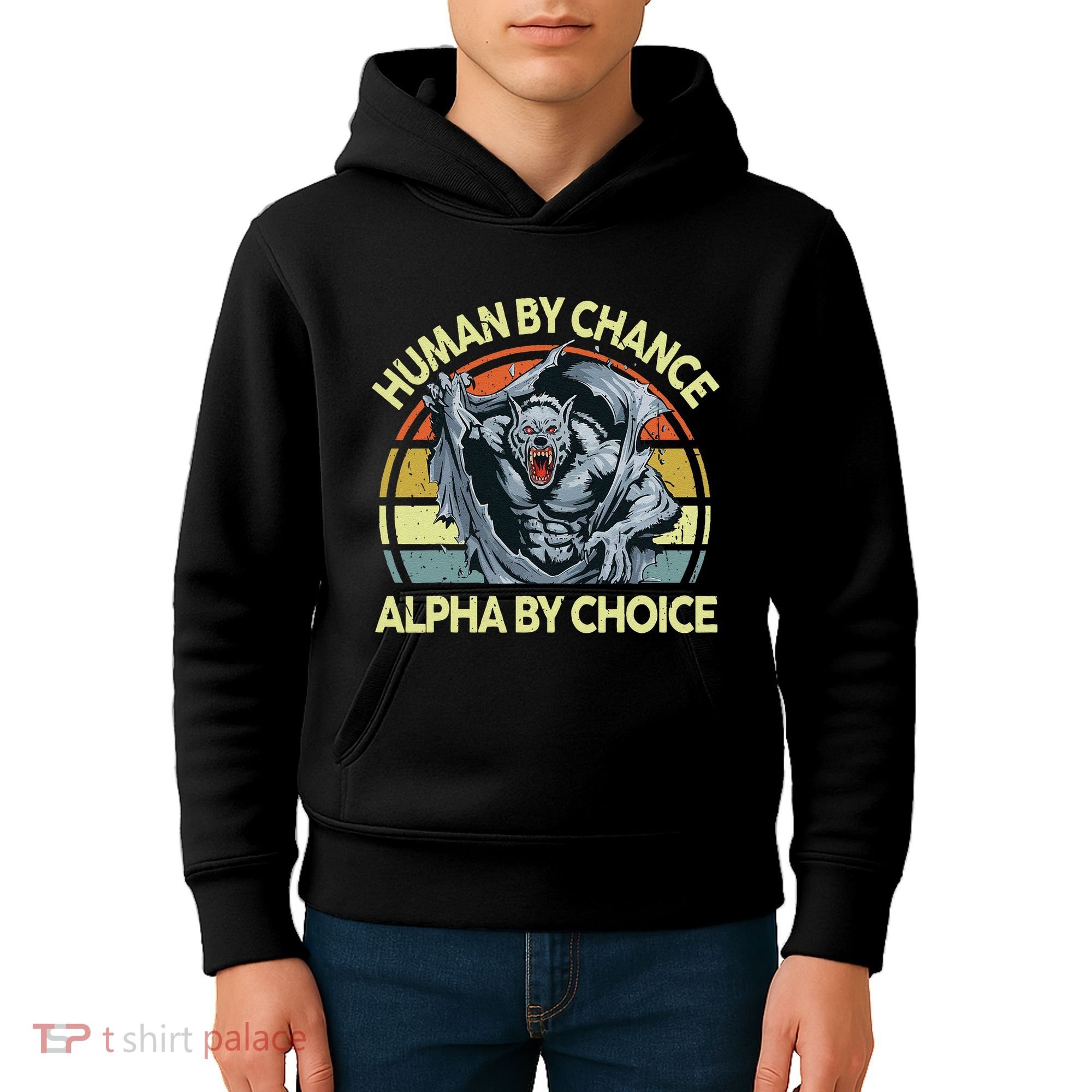 Wolf Dad Human By Chance Alpha By Choice Funny Daddy Papa Kids Hoodie