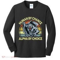 Wolf Dad Human By Chance Alpha By Choice Funny Daddy Papa Kids Long Sleeve Shirt thumb 0