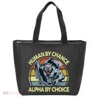 Wolf Dad Human By Chance Alpha By Choice Funny Daddy Papa Tote Bag thumb 0